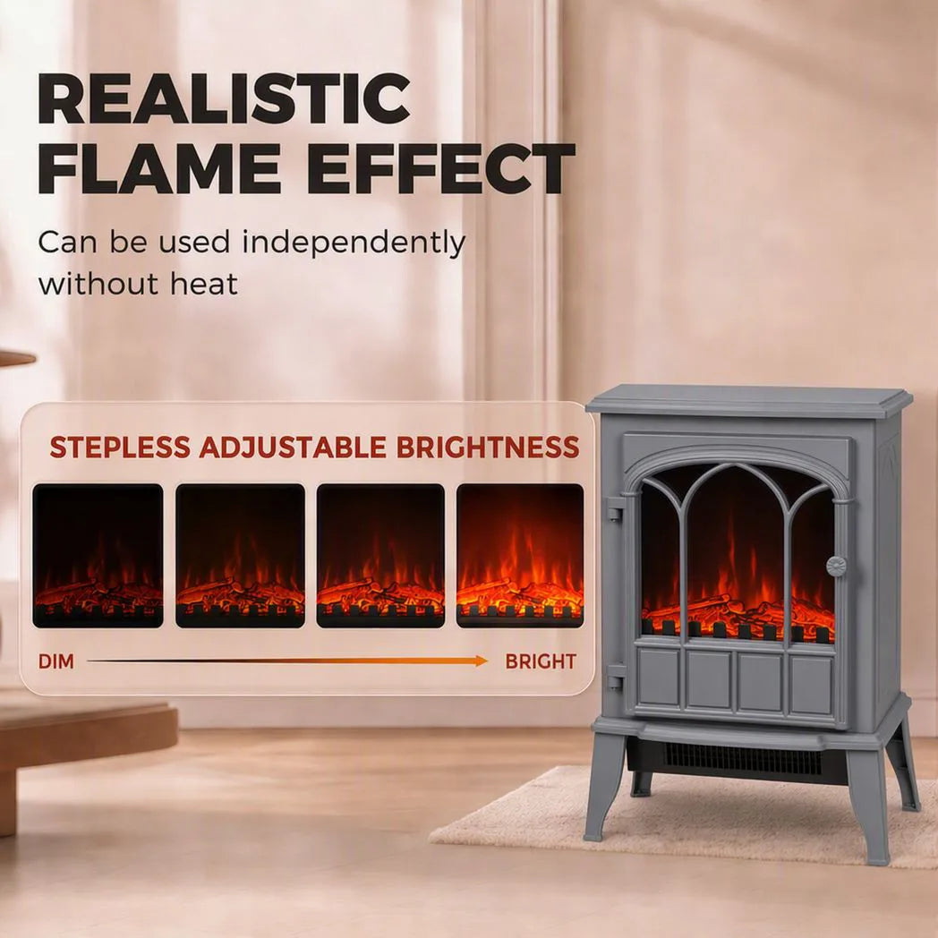 HOMCOM Freestanding Electric Fireplace with LED Flame, 1000W/2000W Log Burner and Overheat Safety, Grey