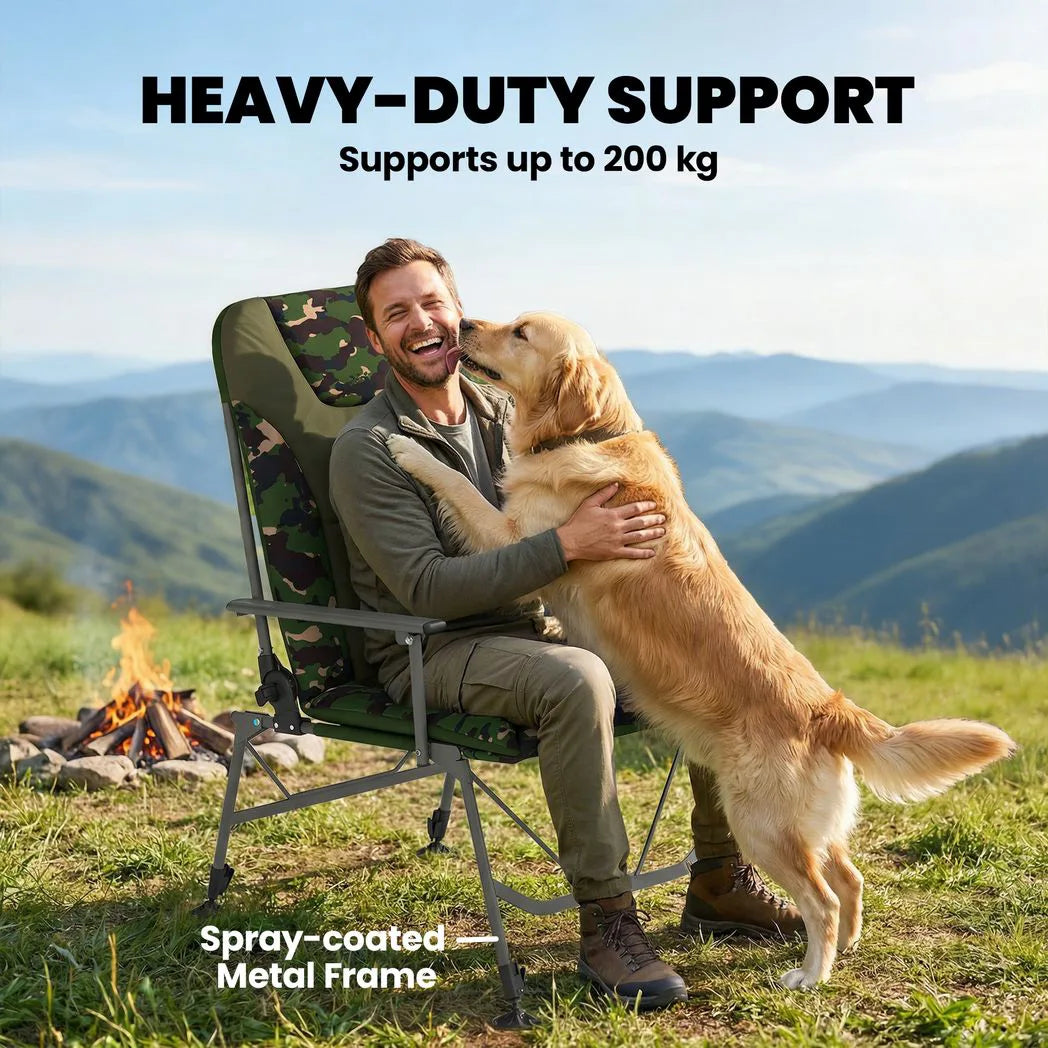 Outsunny Reclining Camping Chair with Padded Seat & Wide Armrests – Folding Fishing Chair, Camouflage
