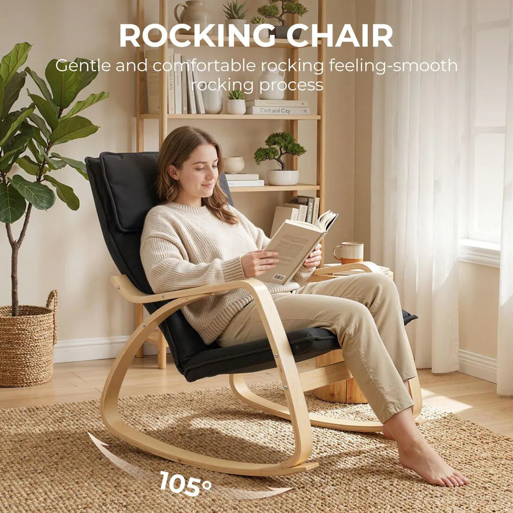HOMCOM Rocking Lounge Chair with Headrest and Linen-Look Fabric – Relaxing Occasional Armchair, Black