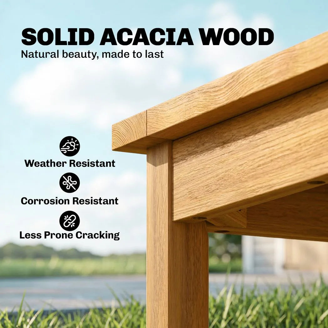 Outsunny Solid Acacia Wood Coffee Table with Slatted Top – Fully Assembled Indoor Outdoor Table, Natural
