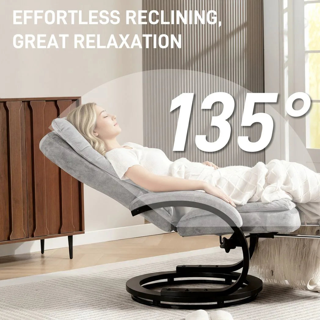 HOMCOM Swivel Recliner Chair with Footrest – Manual 135° Reclining Armchair, Velvet-Feel Upholstery, Grey
