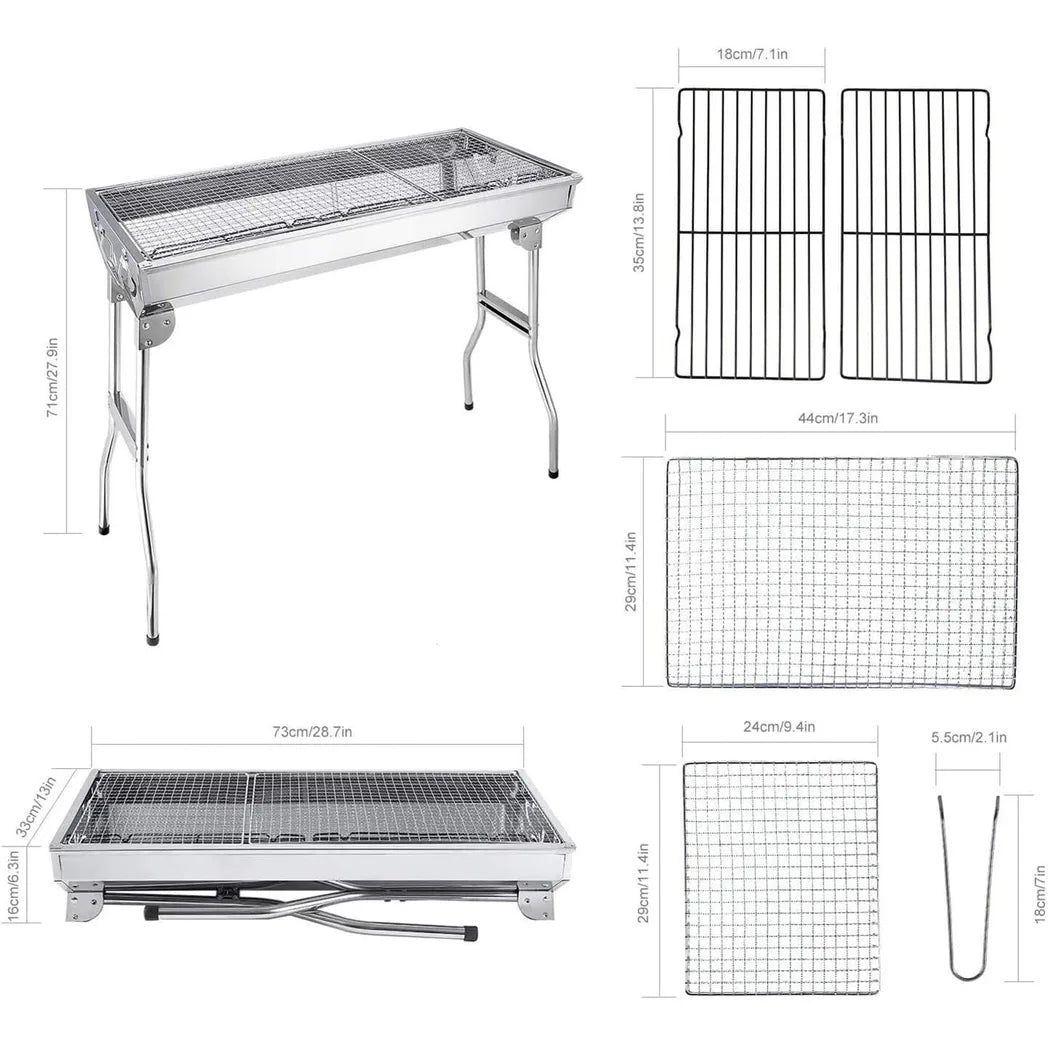 Folding Charcoal BBQ Grill, Portable Stainless Steel Barbecue with Two Mesh Panels – Garden, Picnic & Camping