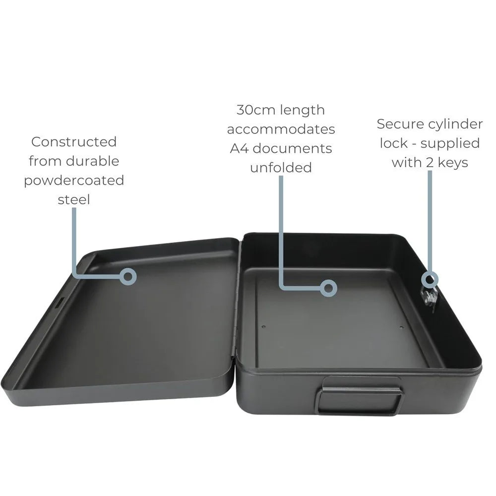 12 Inch Steel Security Cash Box with Key Lock and Wall Fixing Kit – Document and Valuables Safe, Black