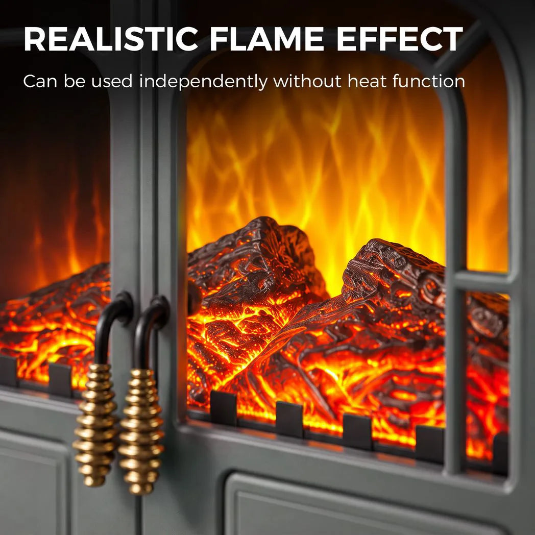 HOMCOM Freestanding Electric Fireplace Stove with LED Flame, 1000W/2000W Heater and Double Doors, Grey