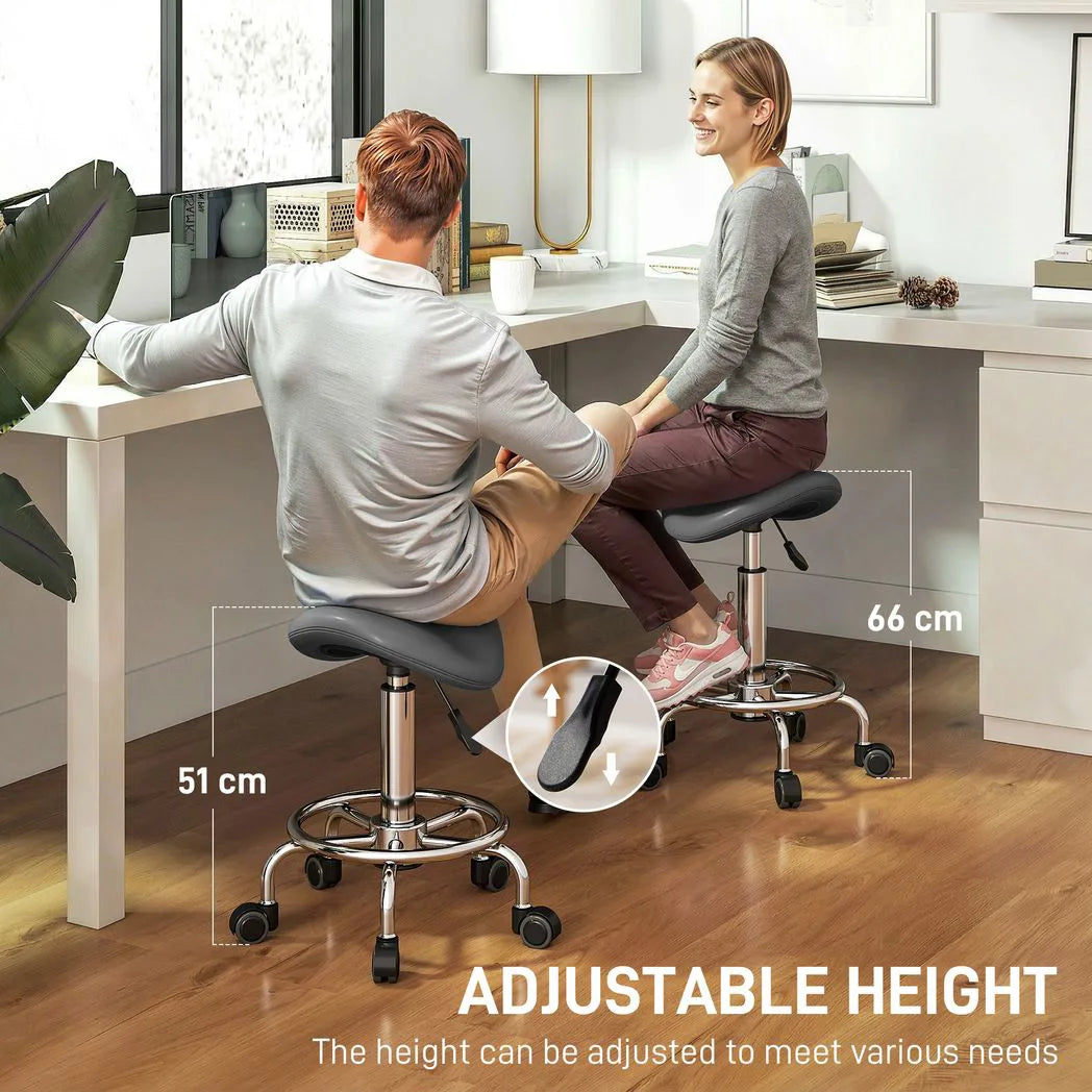 HOMCOM Salon Saddle Stool with Adjustable Height & Swivel Wheels – Massage, Spa & Beauty Chair, Grey