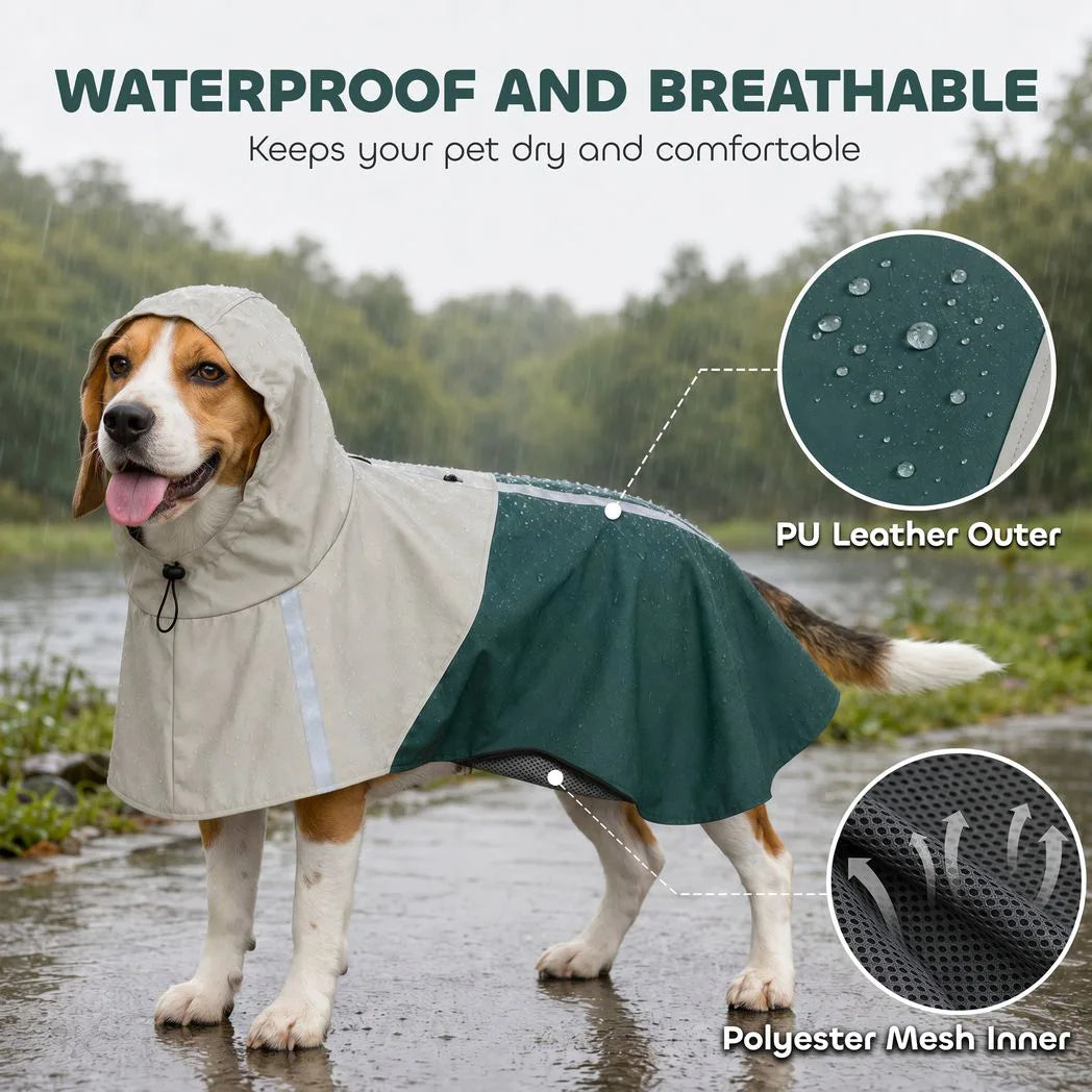 PawHut Waterproof Dog Raincoat with Hood – Breathable, Reflective, Leash Hole, Medium Dogs, Green