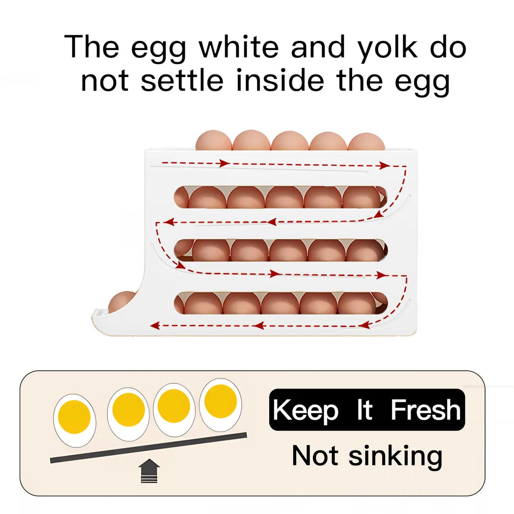 4-Tier Auto Rolling Egg Dispenser – Space-Saving Plastic Egg Holder Organiser for Fridge & Countertop