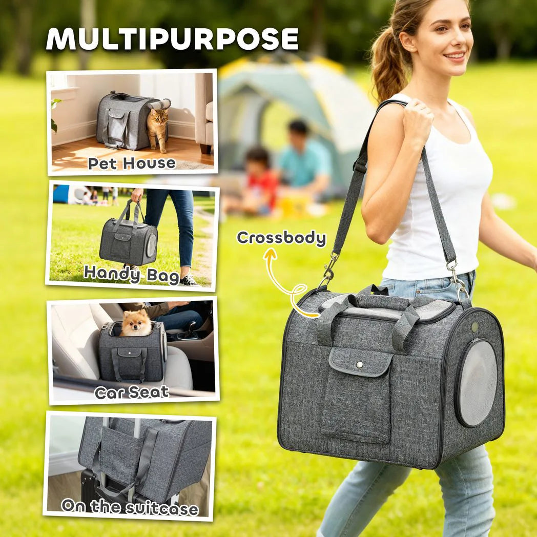 PawHut Soft Sided Cat Carrier Bag with Shoulder Strap and Removable Mat – Foldable Pet Travel Bag, Up to 10kg