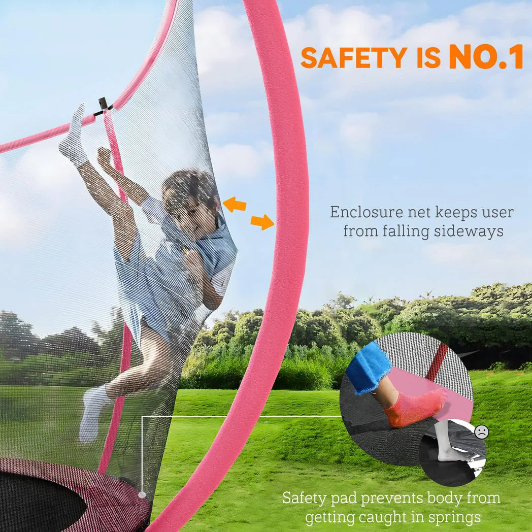 SPORTNOW 10ft Outdoor Trampoline with Enclosure Net, Padded Poles & Spring Cover – Garden Trampoline, Pink