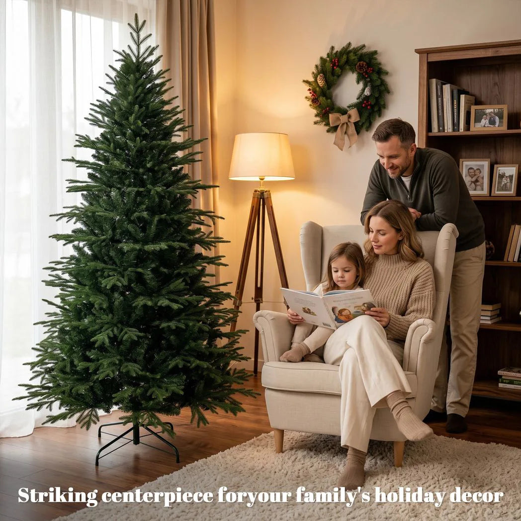 HOMCOM 7ft Artificial Christmas Tree with 2080 Realistic Tips, Hinged Wide Shape Xmas Tree, Green