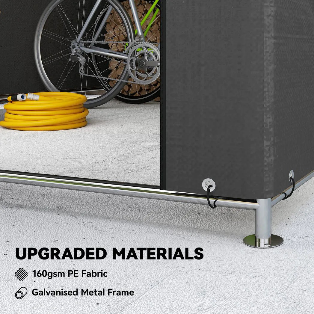 Outsunny 6.6 x 7.8ft Portable Storage Shed with Roll-Up Zipper Door – Waterproof Bike Tent, Dark Grey
