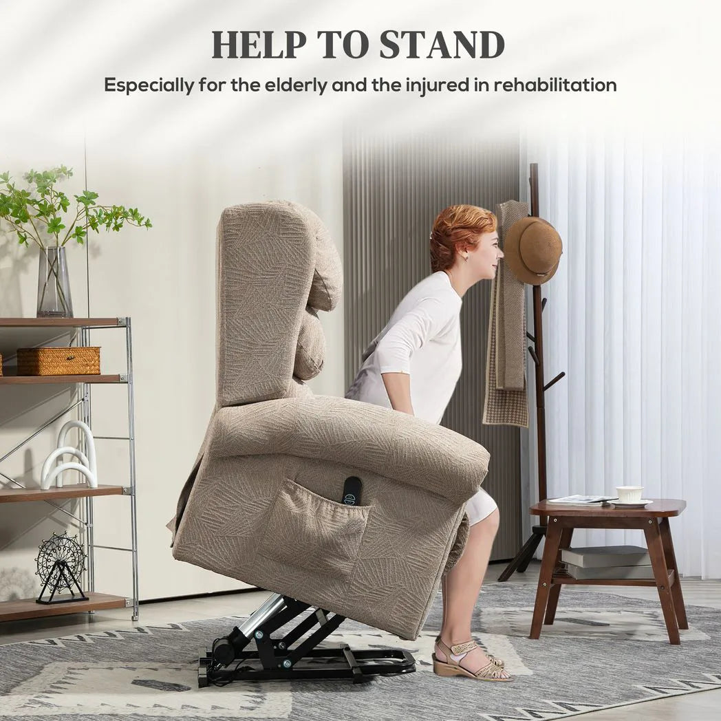 HOMCOM Velvet-Feel Electric Riser Recliner Chair with Footrest & USB Port – Power Lift Armchair, Khaki