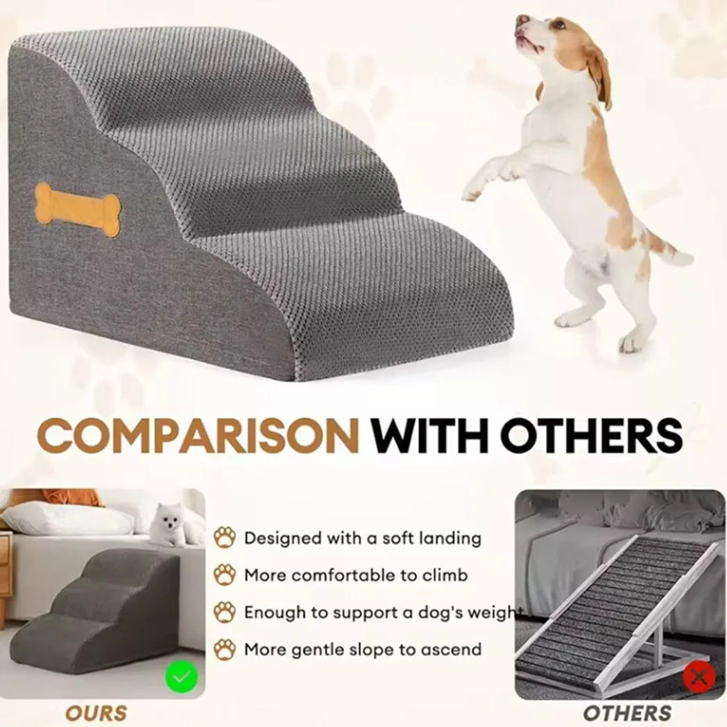 3Step Dog Stairs Pet For Bed Sofa Cats Ladder Ramp With Removable Cover Portable