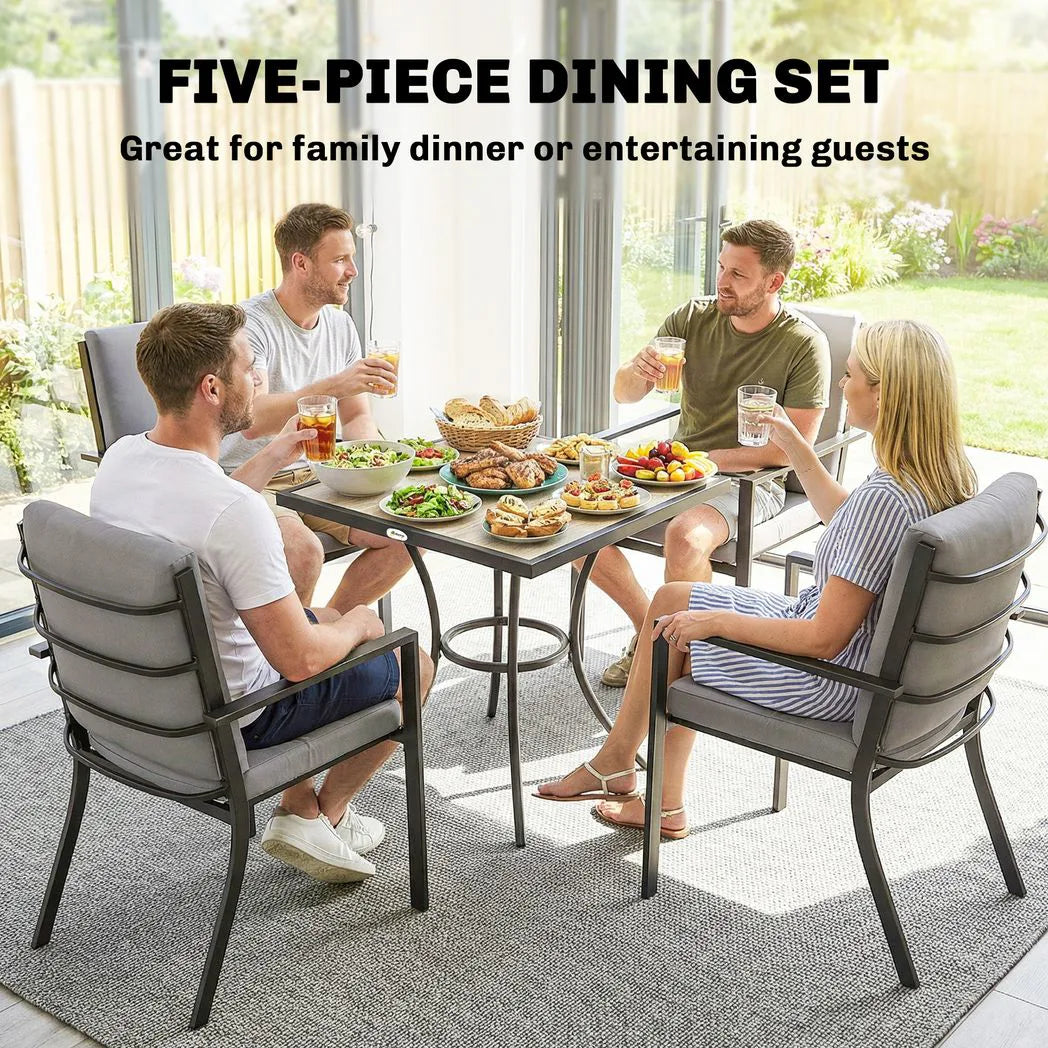 Outsunny 5 Piece Garden Dining Set for 4 – Square Table with Stackable Cushioned Armchairs
