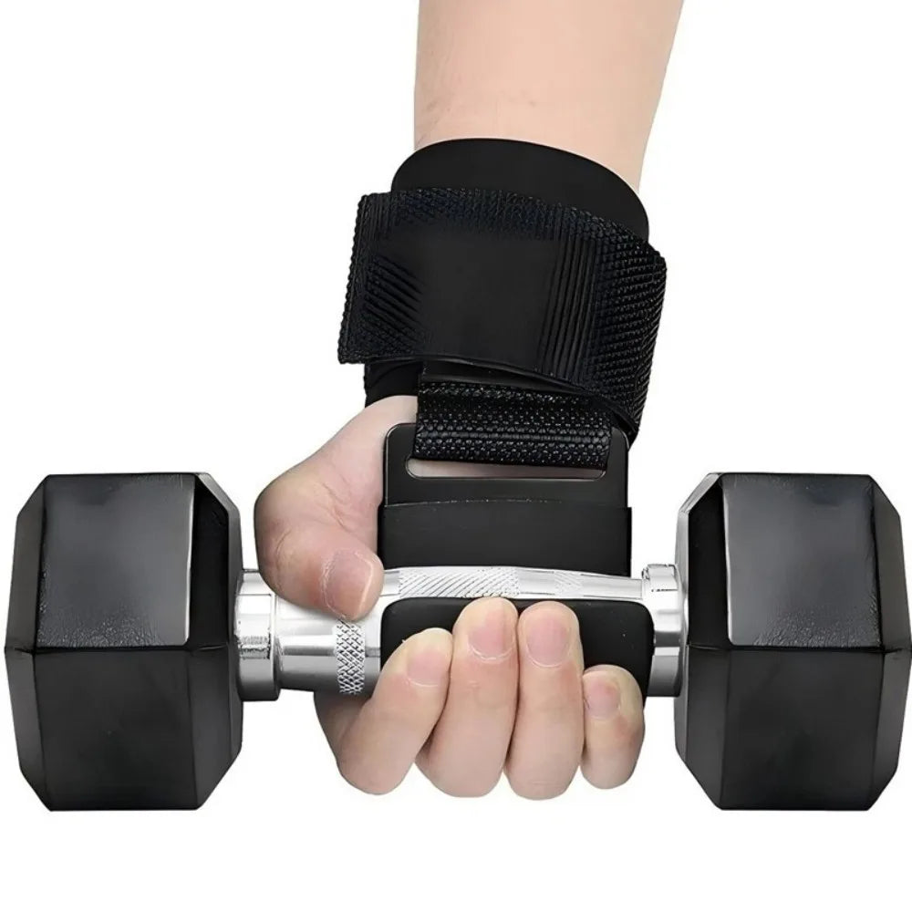 Weight Lifting Hooks with Padded Wrist Support Straps, 2 Pack – Coated Steel Deadlift Grips for Gym, Black