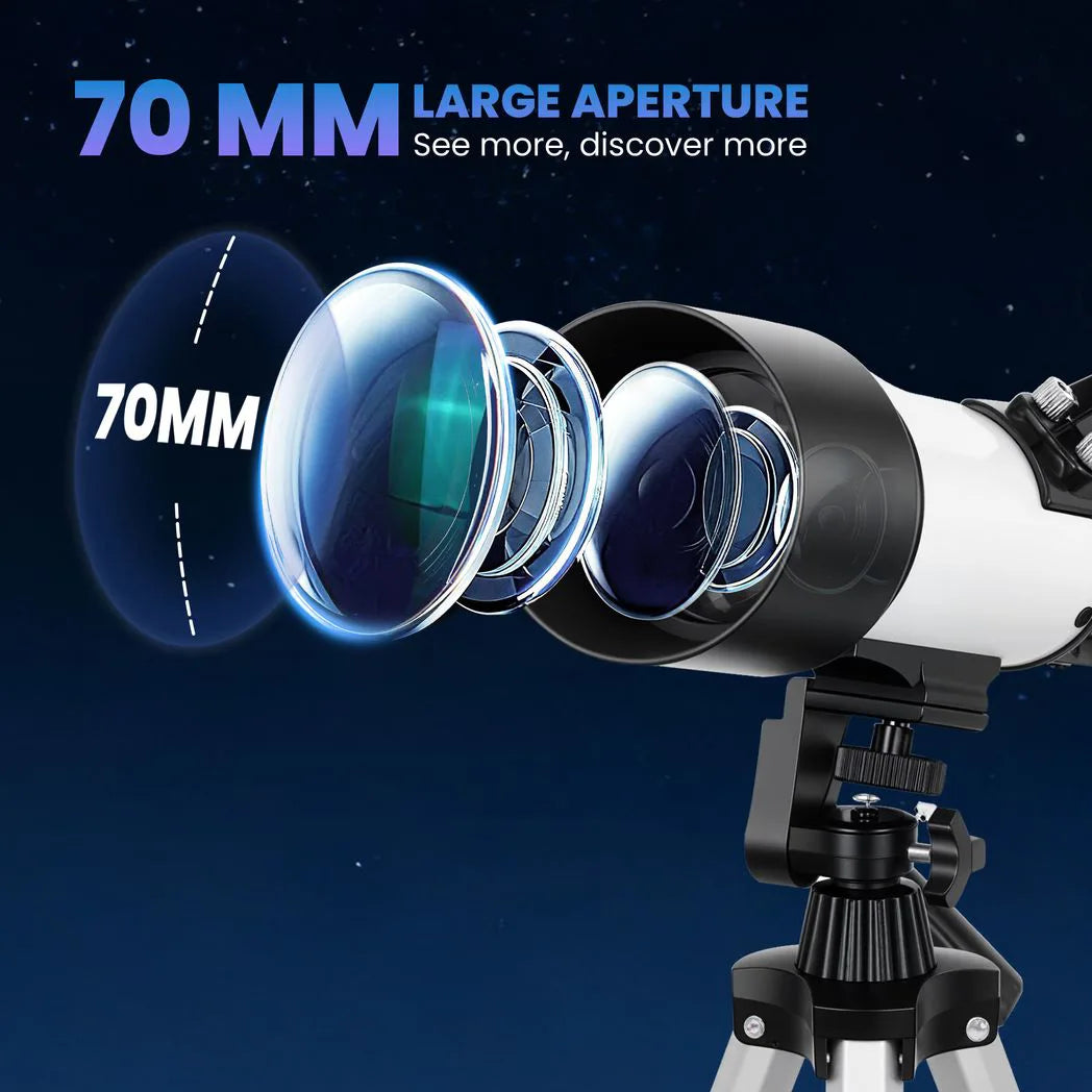 Outsunny Astronomy Telescope with 70 mm Aperture, Adjustable Tripod & Carry Bag – Beginner Stargazing, White
