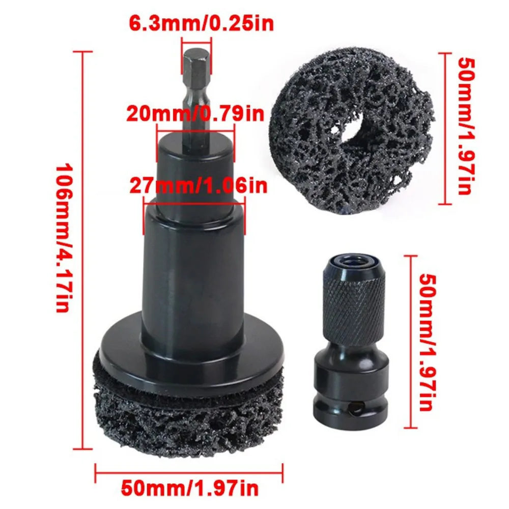 Wheel Hub and Brake Surface Cleaner with Hexagonal Drive – Stud Rust Removal Tool with 5 Grinding Heads