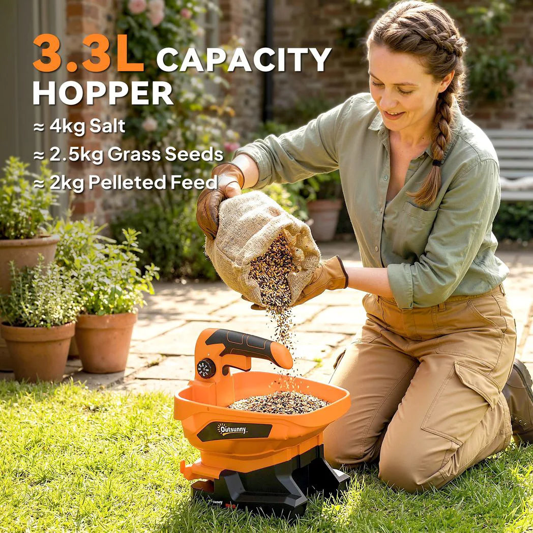 Outsunny 3.3L Cordless Handheld Spreader with Adjustable Flow and Scatter Width, USB Charging – Seed & Salt