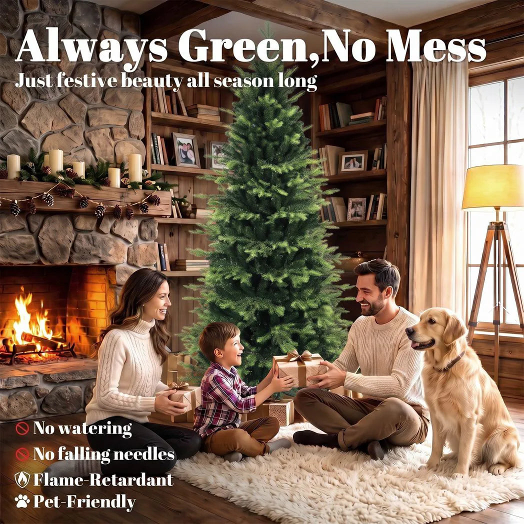 HOMCOM Geneva Fir 6ft Artificial Christmas Tree – Hinged, 1610 Branch Tips, Flame Retardant, Foldable Steel Stand, Green