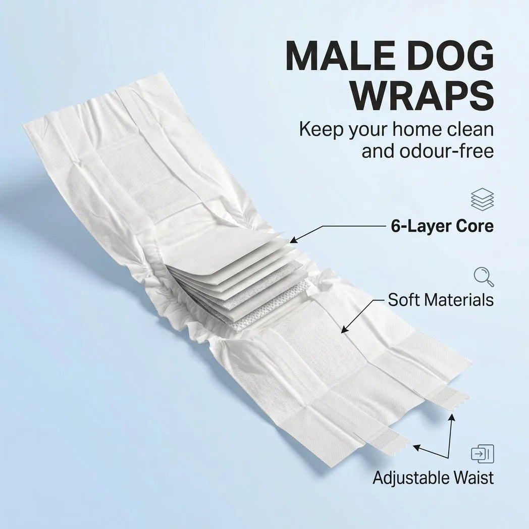 PawHut Disposable Male Dog Nappies, 48 Count with Leakproof 6-Layer Core – Incontinence & Training, Size XS