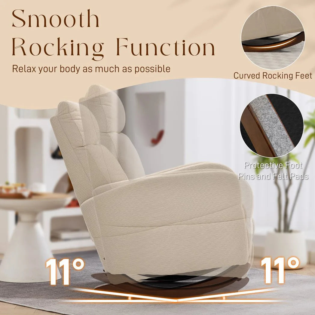HOMCOM Corduroy Rocking Armchair with Thick Padding, Side Pockets and Rubberwood Feet – Lounge Chair, Beige
