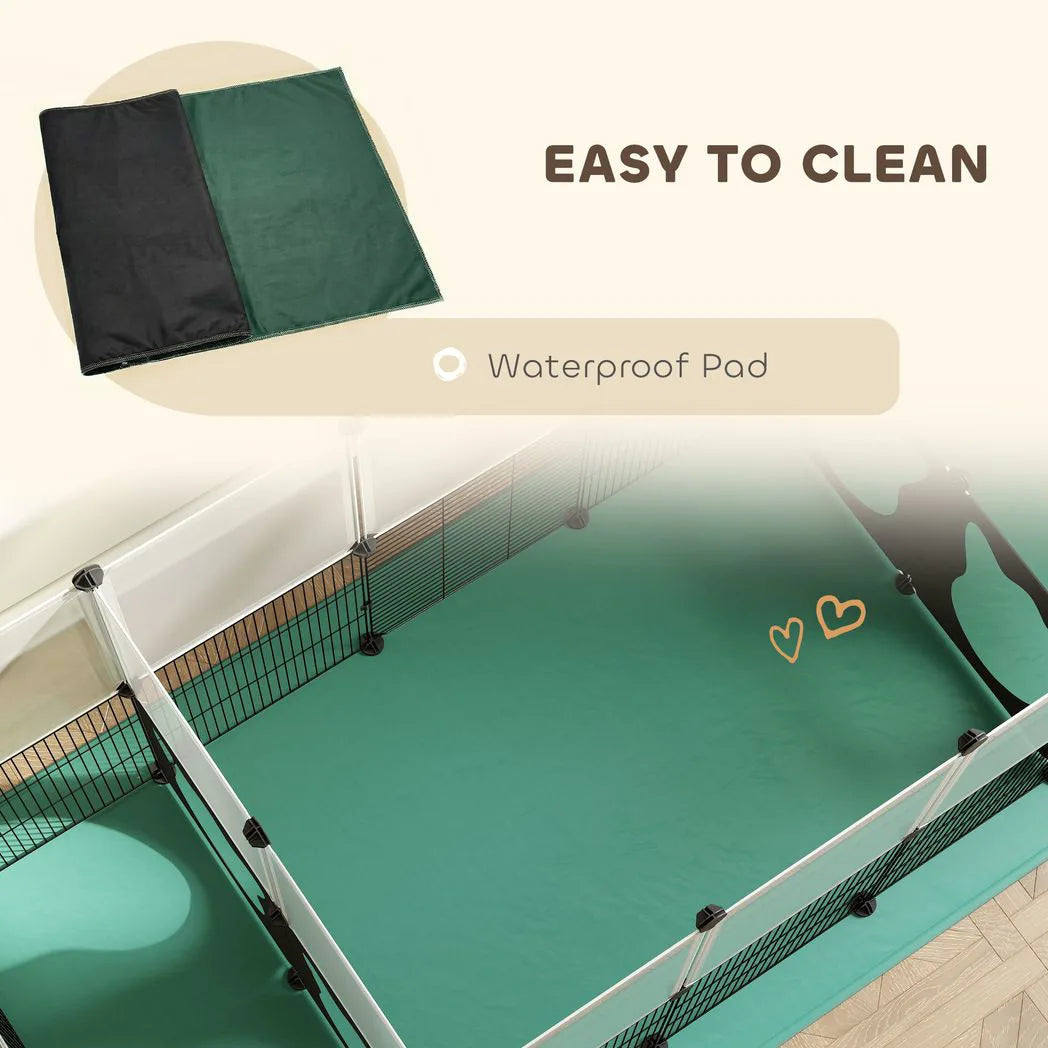 PawHut Small Animal Playpen with Waterproof Mat, 34-Panel DIY Metal Pet Fence – Indoor and Outdoor