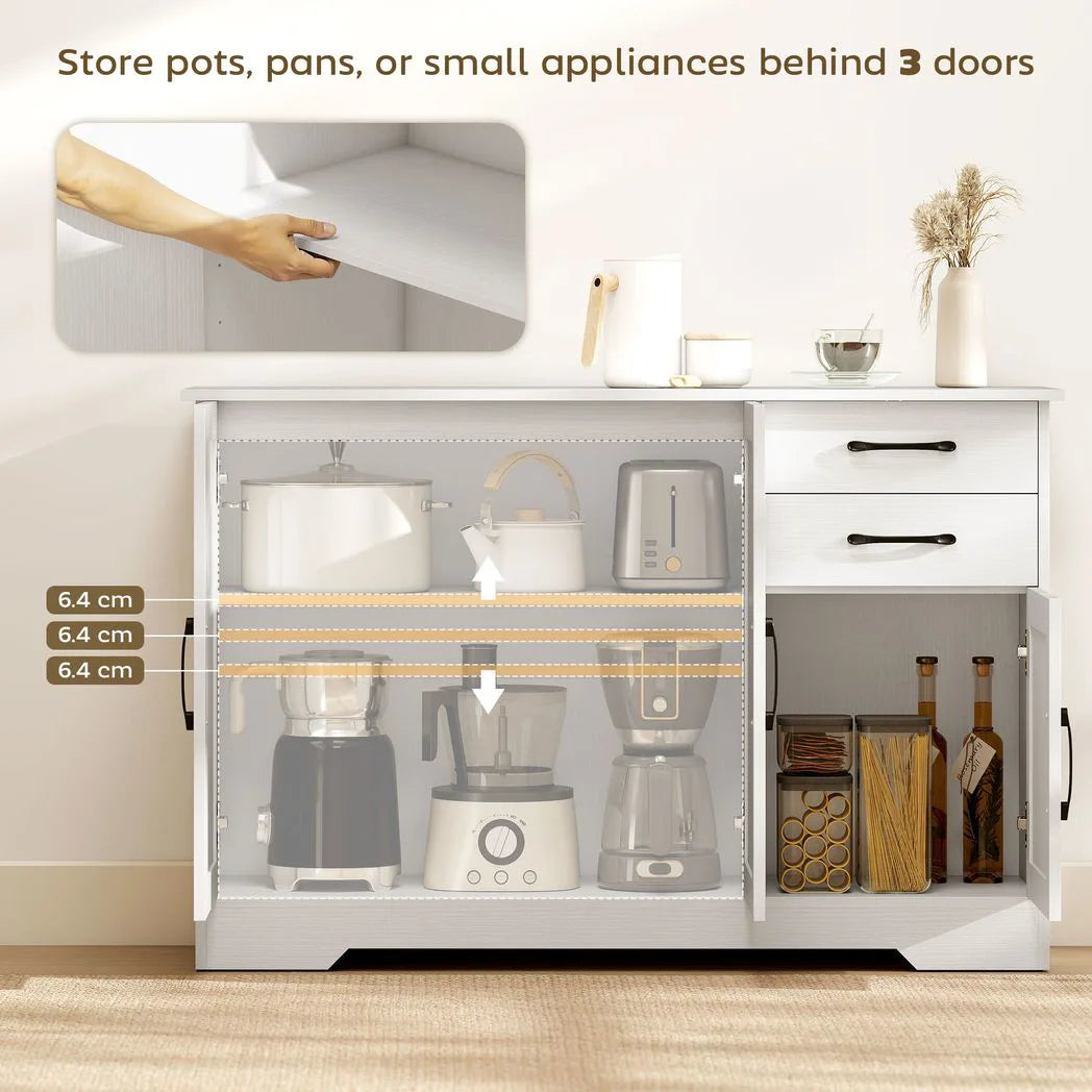 HOMCOM Sideboard with 2 Drawers, 3 Soft-Close Doors and Adjustable Shelf – Kitchen Storage Cabinet, White