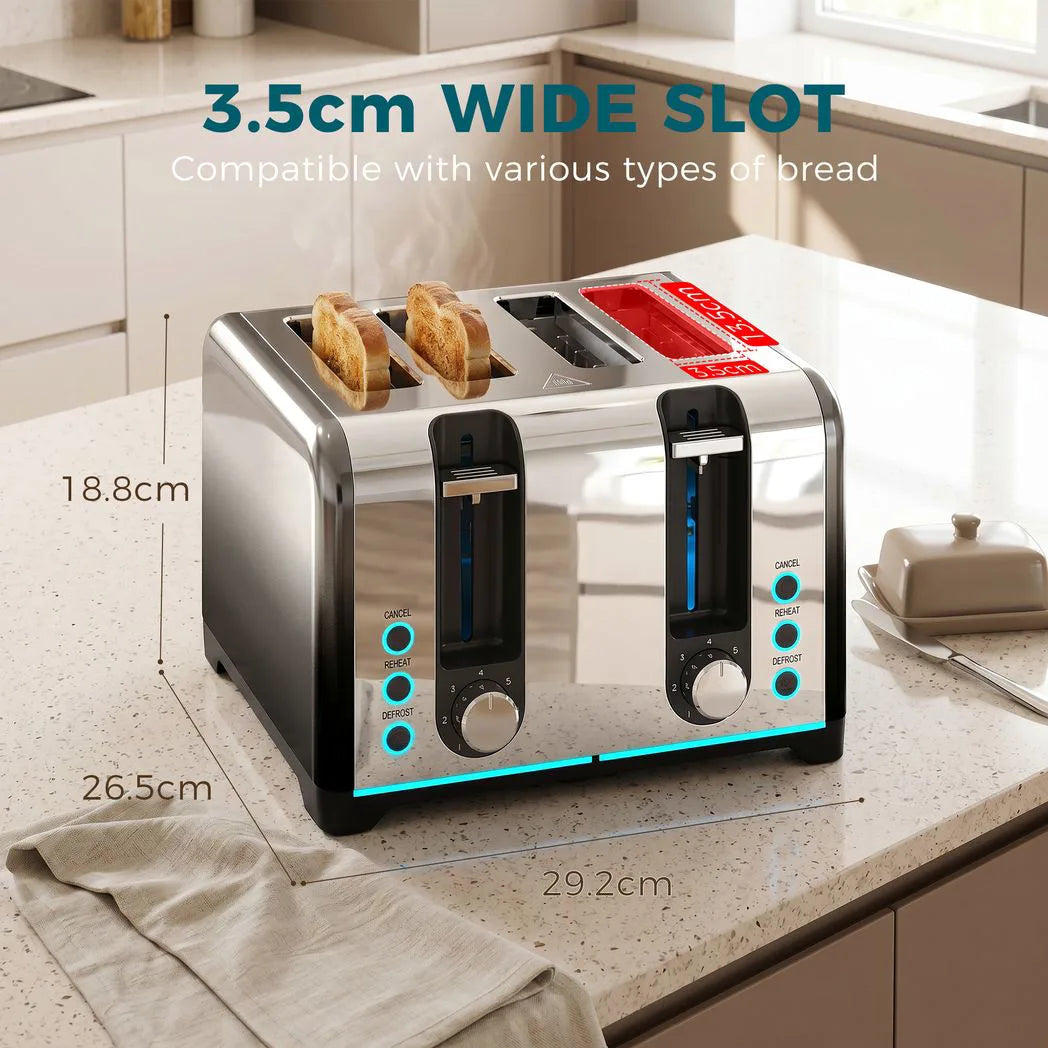 HOMCOM 4 Slice Toaster with 7 Browning Levels, Reheat, Defrost and Cancel Functions, Black