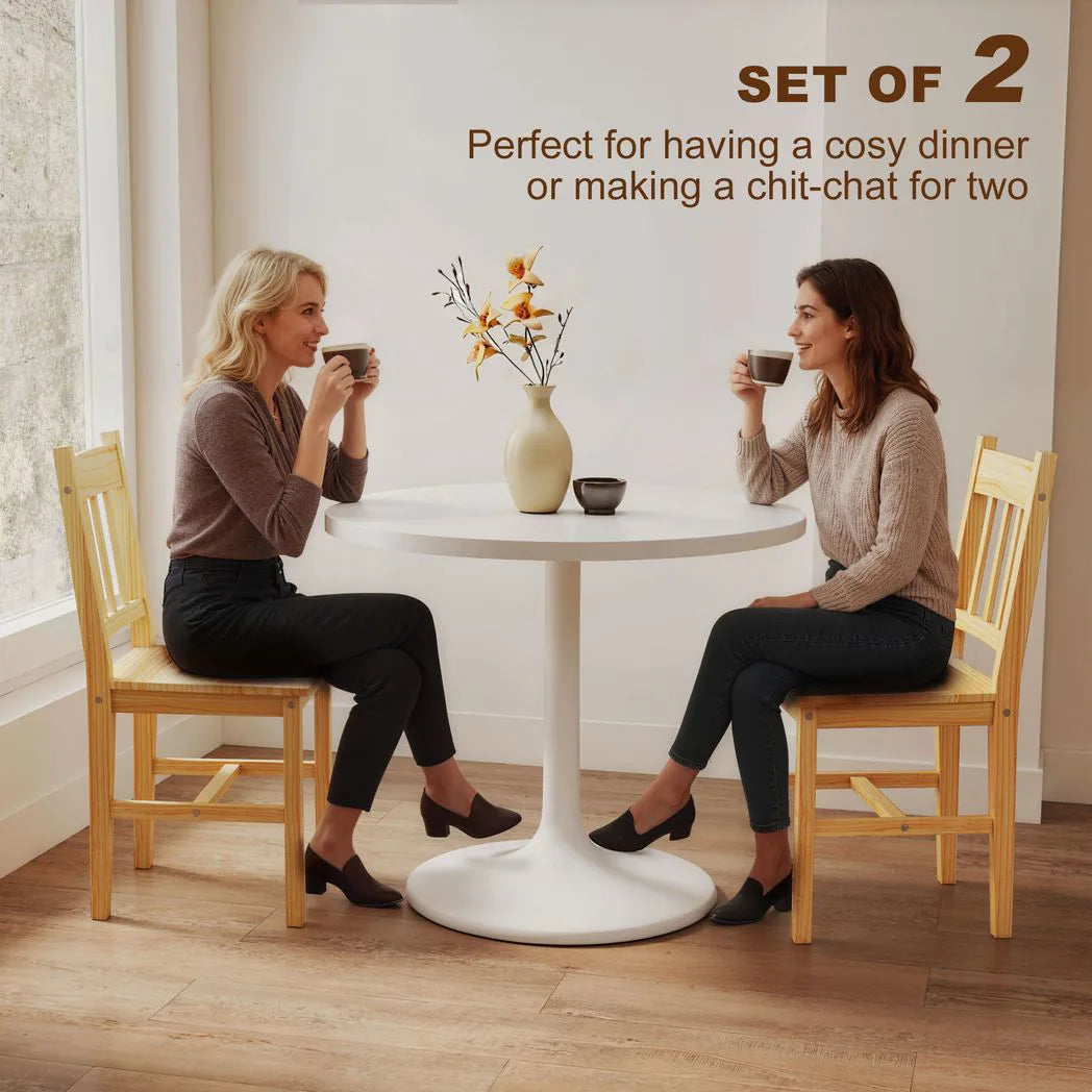 HOMCOM Dining Chairs Set of 2 with Slat Back, Pine Wood Frame – Farmhouse Kitchen Chairs, Natural