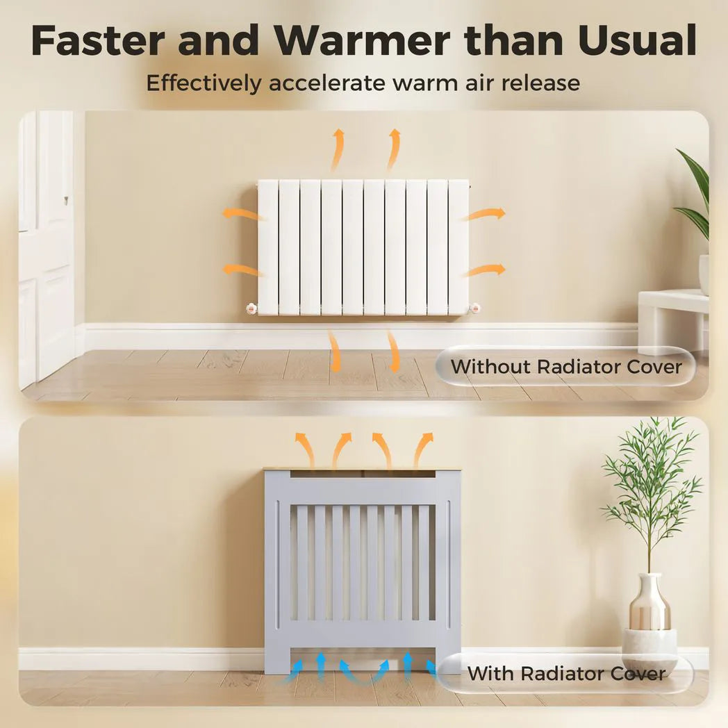 HOMCOM Slatted Radiator Cover with Top Shelf and Anti-Toppling Design – Painted MDF Heater Cabinet, Grey