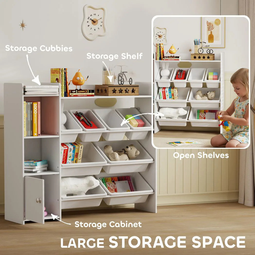 AIYAPLAY Kids Toy Storage Unit with 8 Removable Bins, Shelves & Cabinet – For Ages 3–8, White