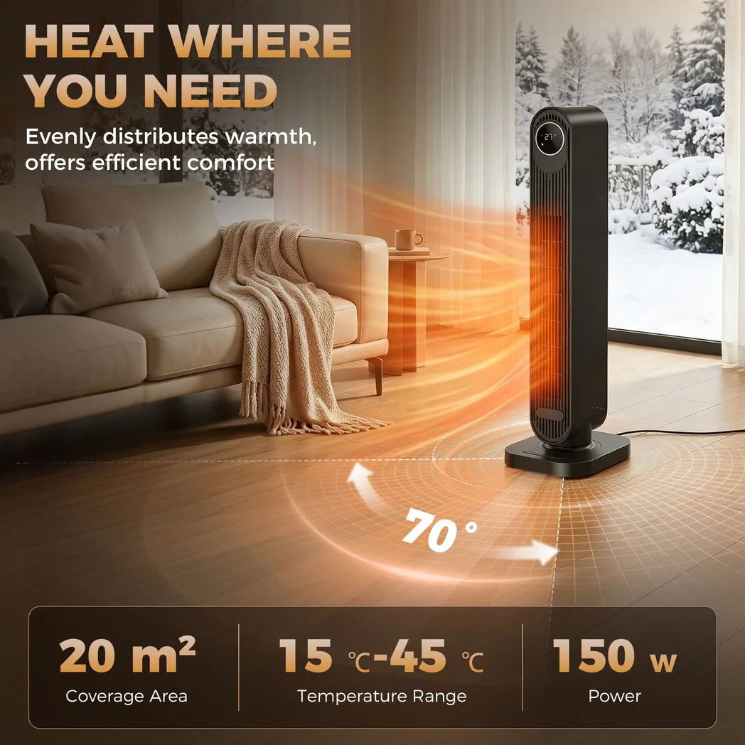 HOMCOM 2000W Ceramic Electric Heater with Fan, Timer, Oscillation and Remote – Fast Room Warming, Black