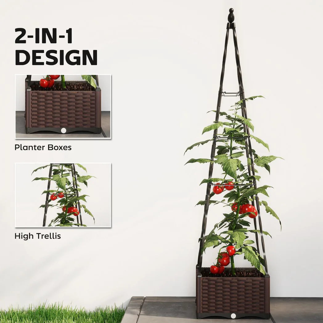 Outsunny Self-Watering Raised Garden Bed with Trellis & Drainage Holes – Tall Planter for Climbing Plants