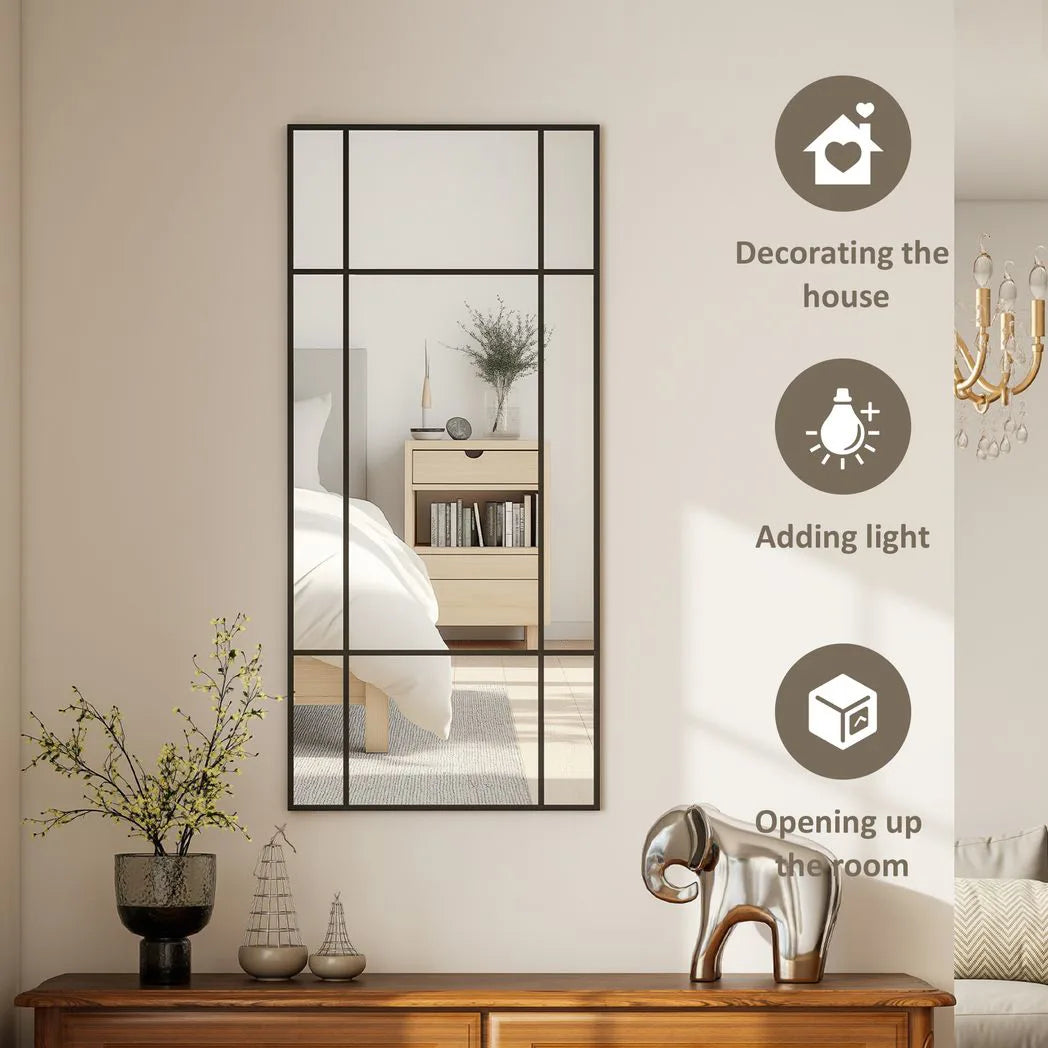 HOMCOM Decorative Grid Wall Mirror, with Back Hooks – Black