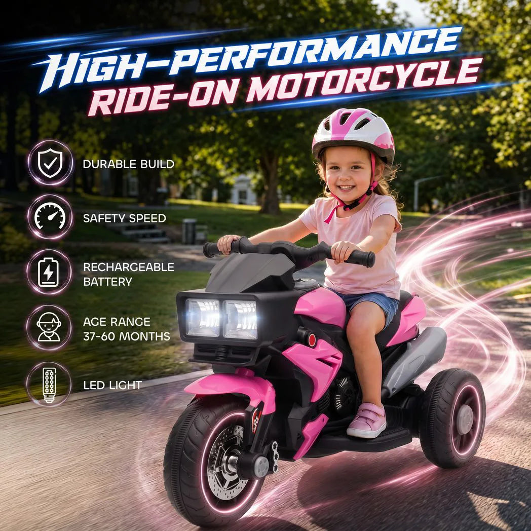 AIYAPLAY Kids Electric 3-Wheel Ride-On Motorbike with Horn, Headlights & Music – Toddler Battery Bike, Pink