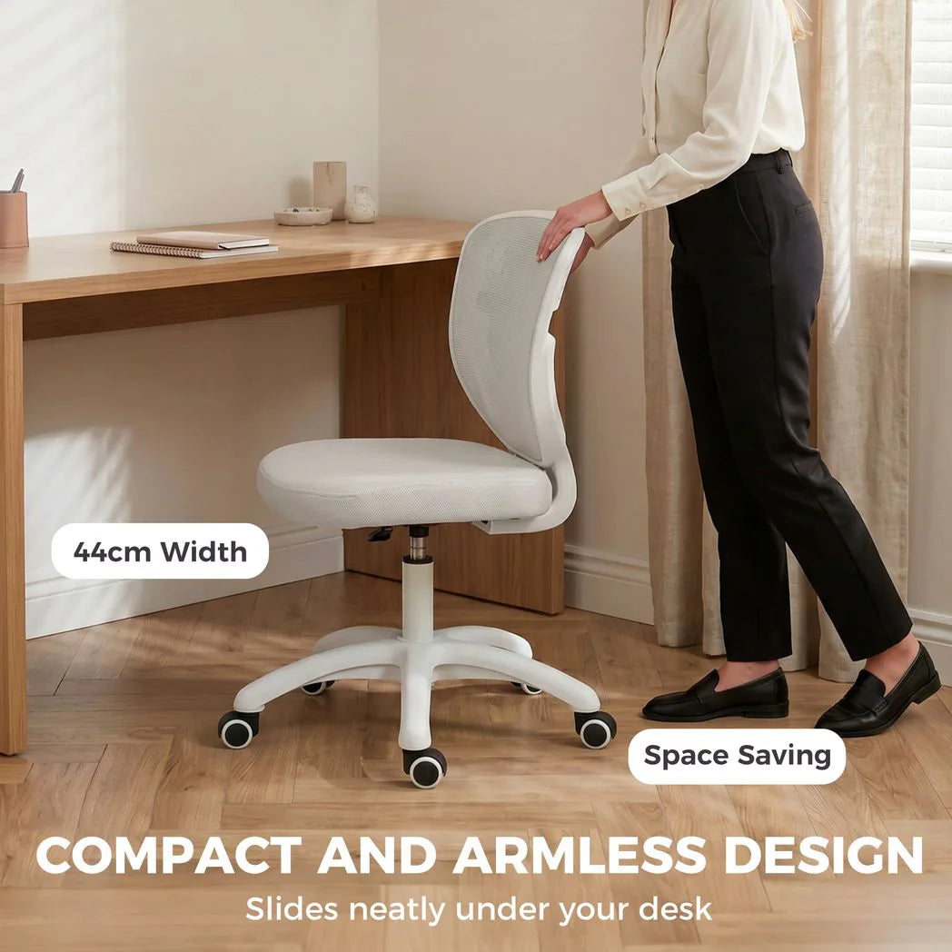 HOMCOM Armless Mesh Office Chair with Adjustable Height & Swivel Wheels – Compact Computer Desk Chair, Grey