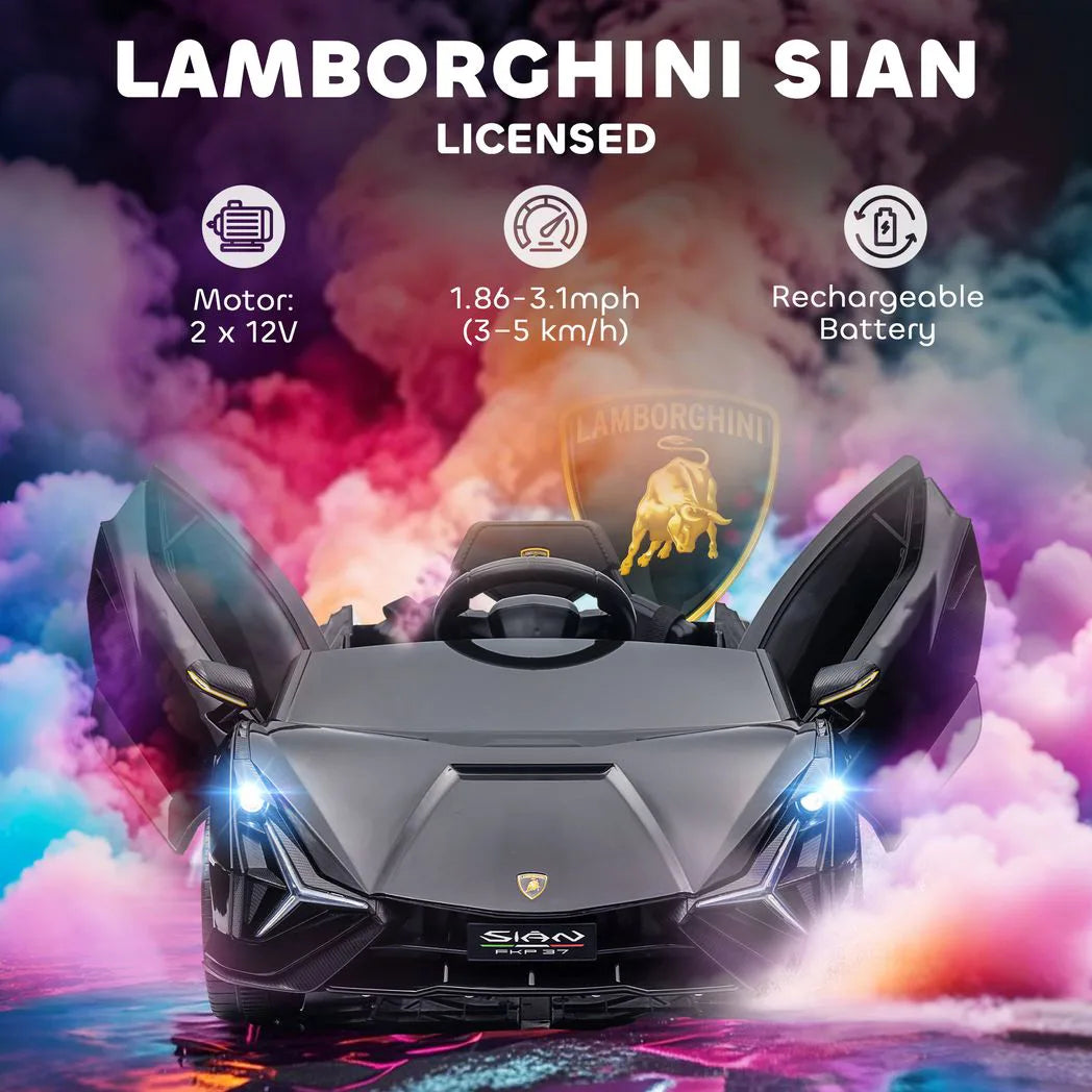 HOMCOM Licensed Lamborghini Sian 12V Kids Electric Ride-On Car with Dual Motors, Remote Control & Music – Black