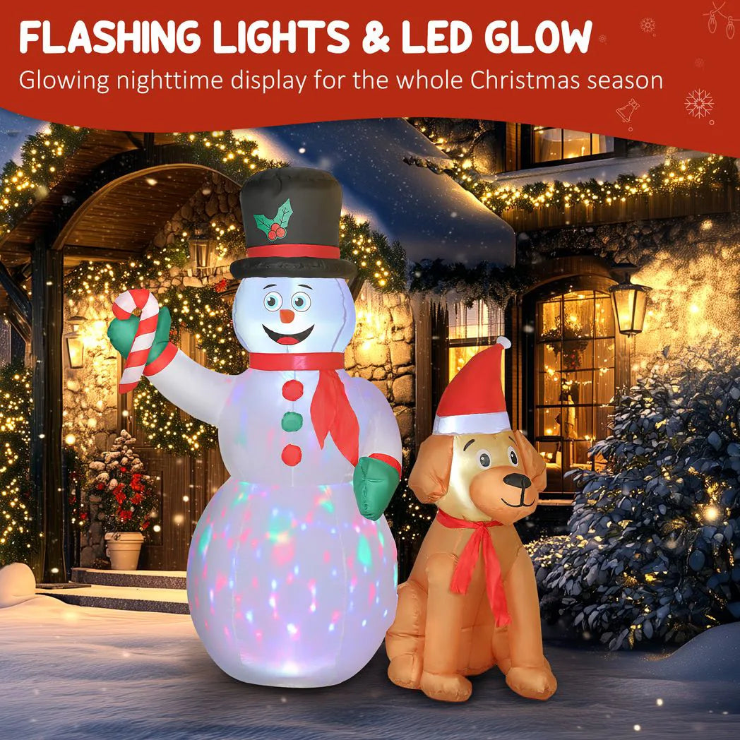 Outsunny 6ft Christmas Inflatable Snowman and Dog with Built-in LED Lights – Indoor Outdoor Garden Decoration
