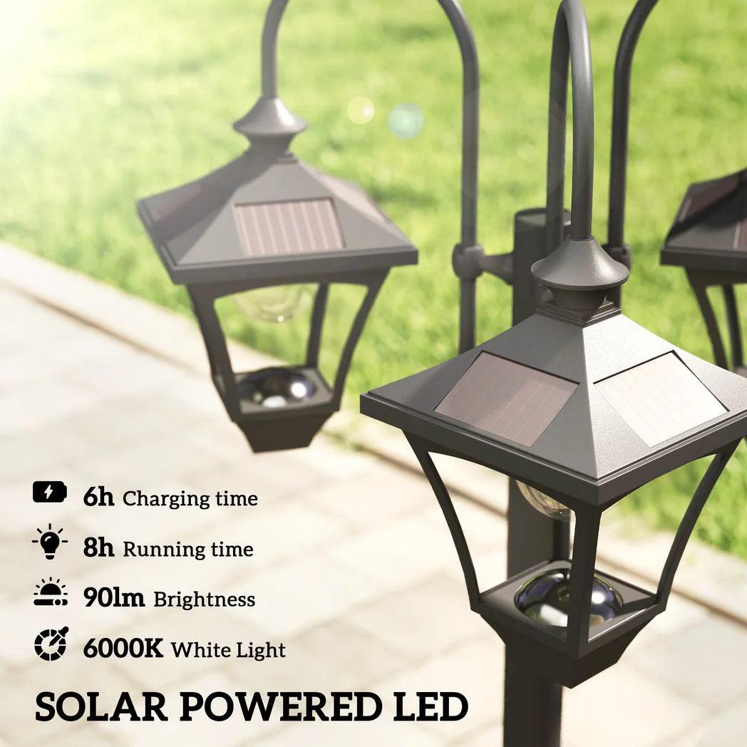 Outsunny Solar Lamp Post with 3 Heads, Dusk-to-Dawn Sensor & Planter Base – 185cm Garden Light, Black