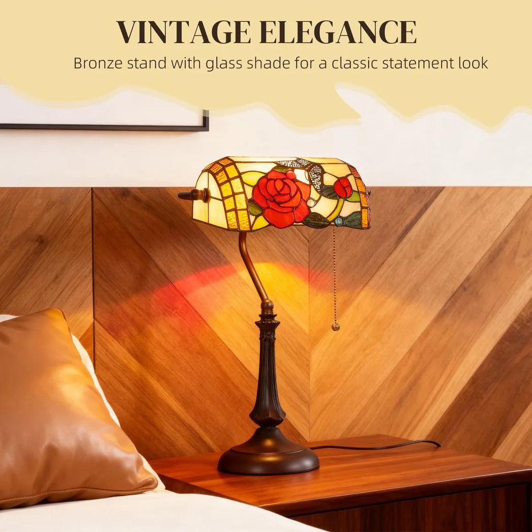 HOMCOM Tiffany-Style Rose and Butterfly Table Lamp – Multi