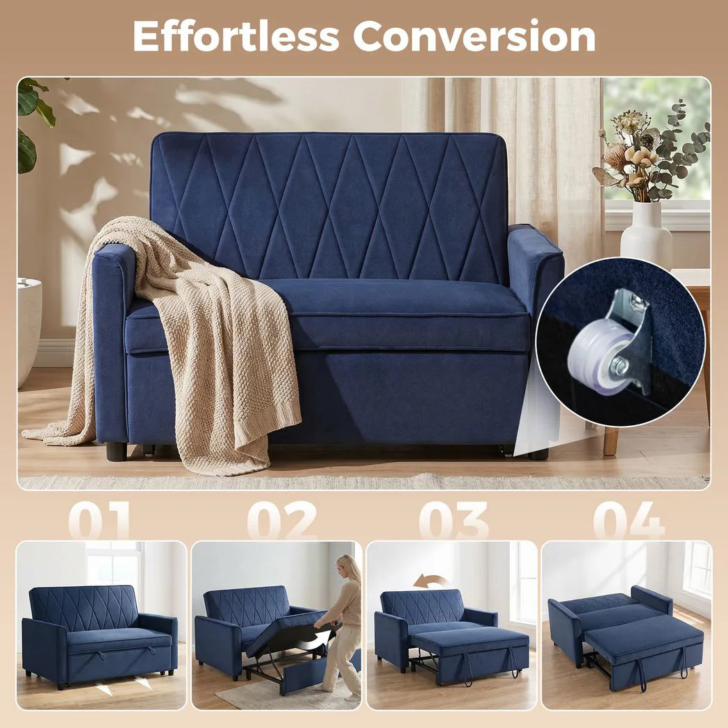 HOMCOM 2 Seater Sofa Bed with 3-in-1 Pull-Out Design and Click-Clack Backrest – Guest Bed, Dark Blue
