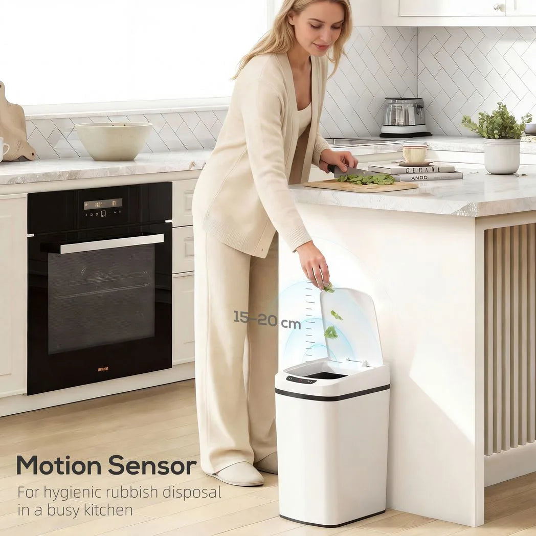 HOMCOM 12L Automatic Sensor Bin – Touchless Kitchen Bin with Fingerprint-Resistant Stainless Steel, White
