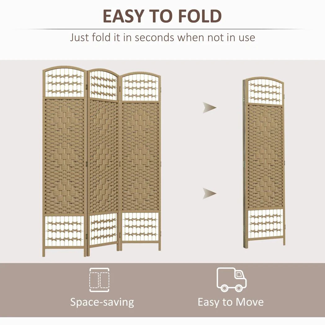 HOMCOM 3 Panel Folding Room Divider, Hand-Woven Paper Rope & Bamboo – Privacy Screen, Natural Wood