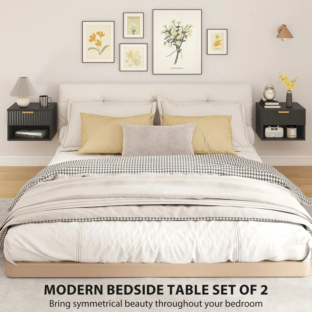 HOMCOM Floating Nightstands Set of 2 with Soft-Close Drawer – Modern Wall Mounted Bedside Tables, Black