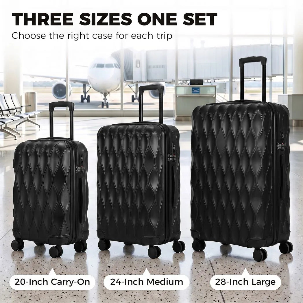 HOMCOM 3-Piece Hard Shell Suitcase Set with TSA Lock & Spinner Wheels – 20/24/28 Inch Carry On & Checked Luggage, Black