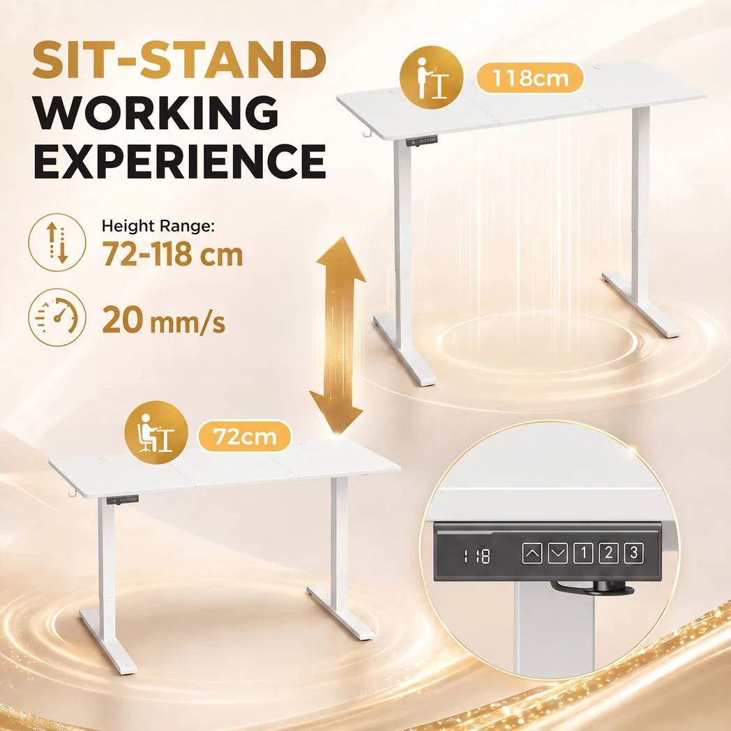 HOMCOM Electric Standing Desk with Memory Control, 140 x 60cm Height Adjustable Sit Stand Desk, LED Display, White