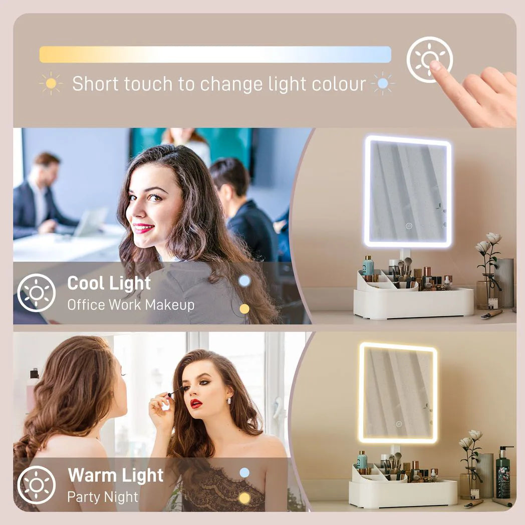 HOMCOM Makeup Mirror with Lights, Rechargeable Vanity Mirror with Touch Screen