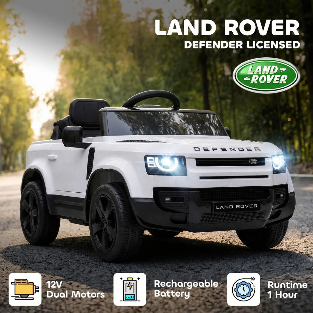 AIYAPLAY Land Rover Licensed 12V Kids Ride-On Car with Remote, Suspension and Soft Start – Lights and Music, White