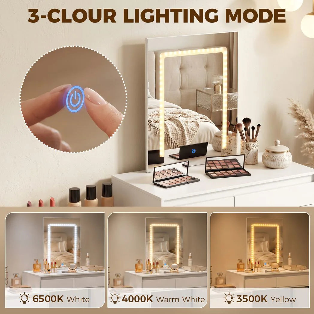 HOMCOM Vanity Makeup Desk LED Mirror Dressing Table Large Storage 5 Drawers White