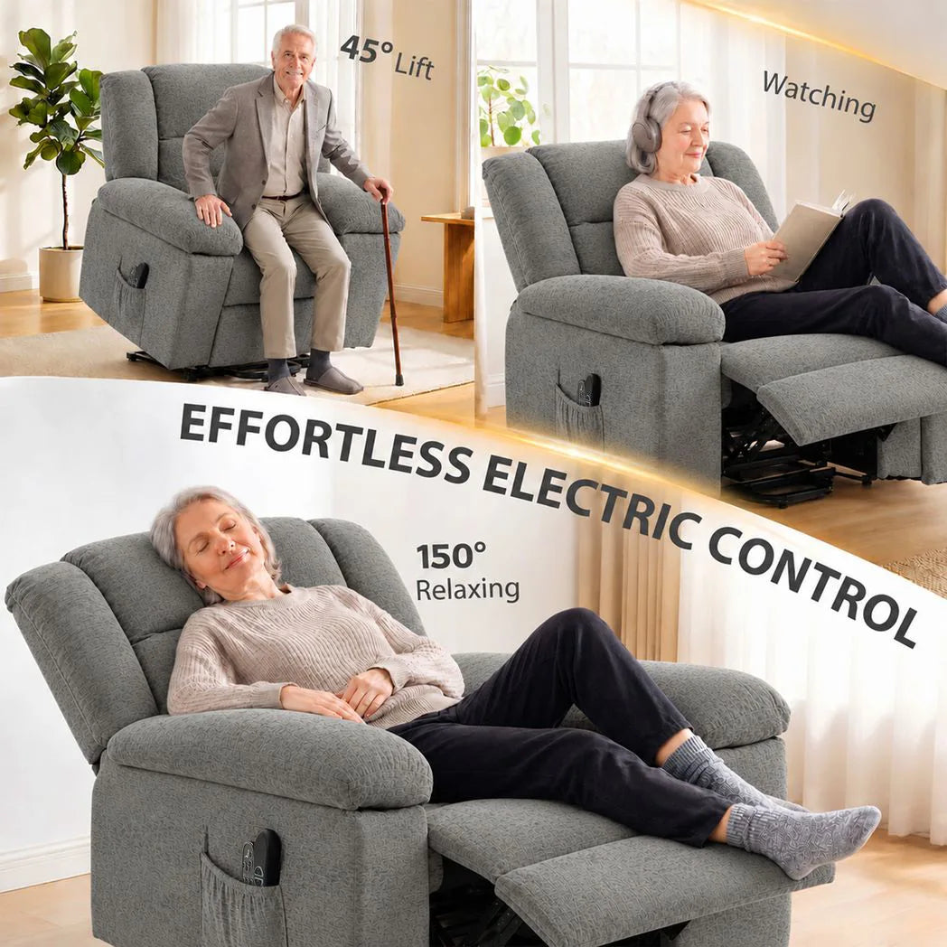 HOMCOM Oversized Riser Recliner Chair with Massage and Heat, Power Lift, Wide Seat and Back, Grey
